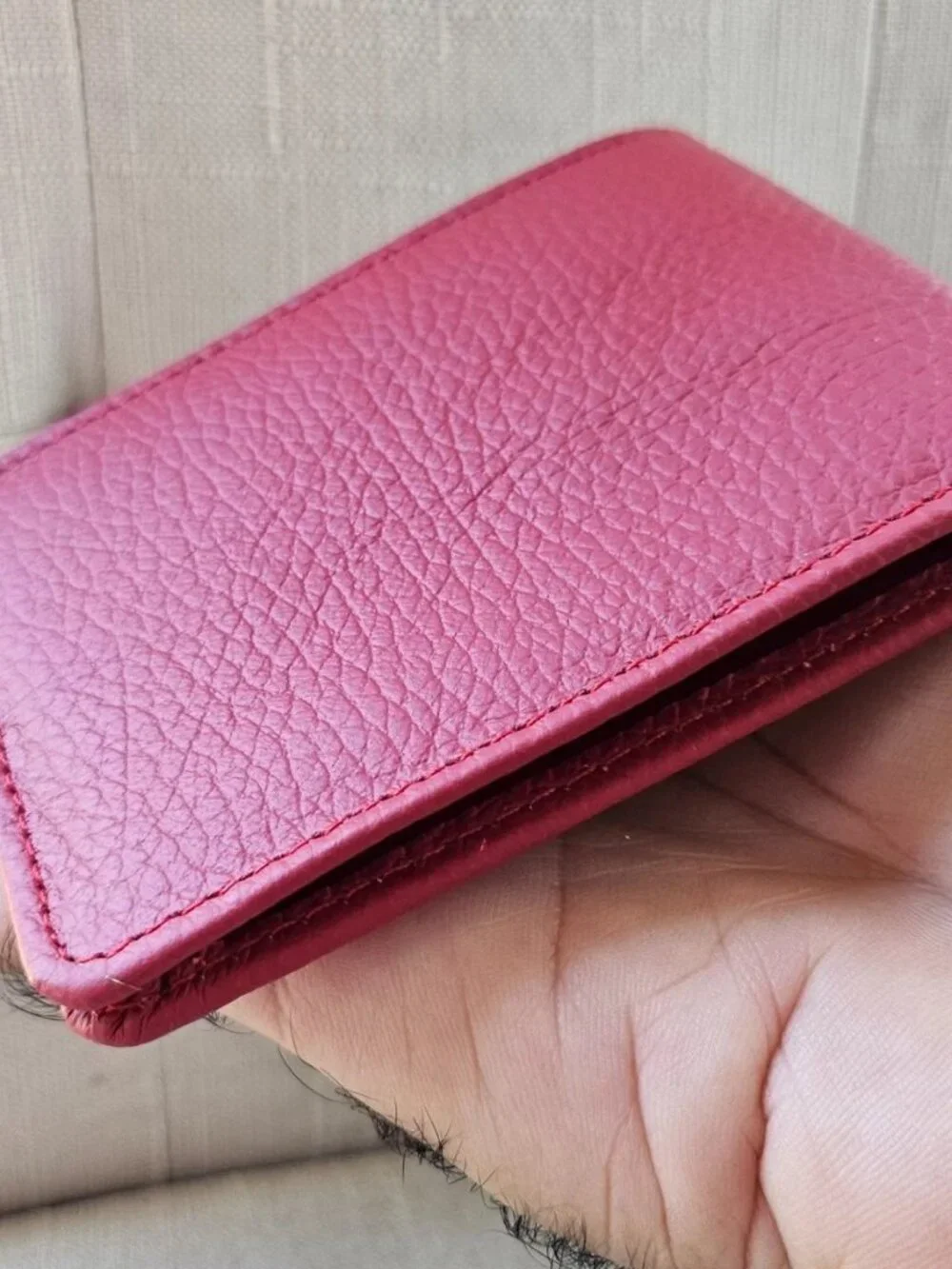 Handmade Red Wallet Billfold Genuine Leather Bifold Cardholder Multiple Comparts